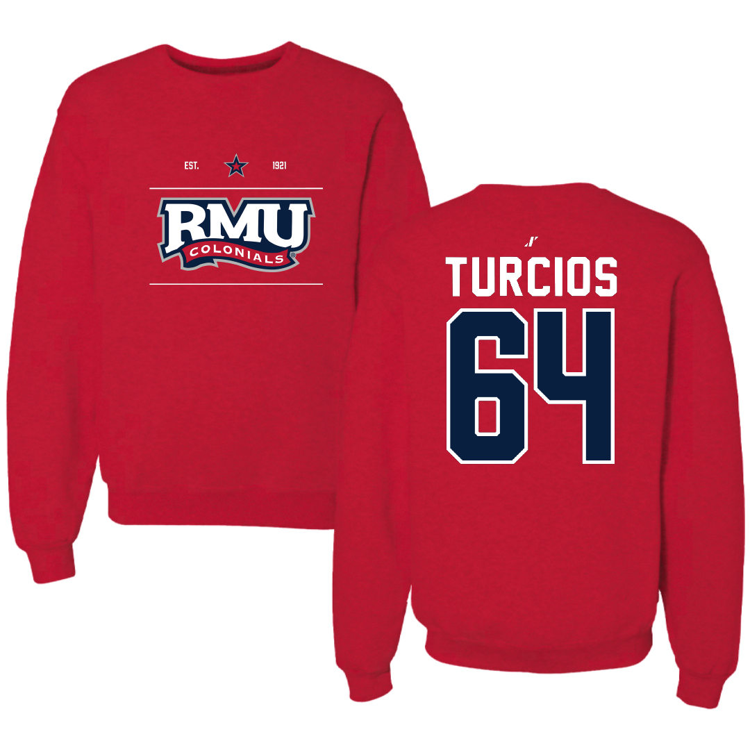 Robert Morris University Football Red General Crewneck - #64 Diego Turcios