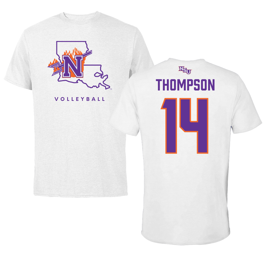 Northwestern State University Volleyball White Performance Tee - #14 Reaghan Thompson