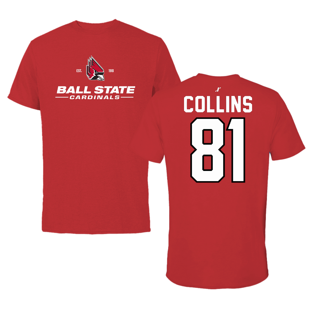 Ball State University Football Red General Tee - #81 Leo Collins