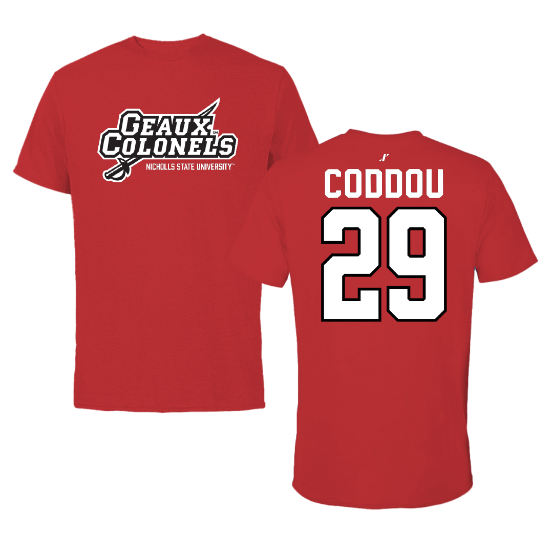 Nicholls State University Baseball Red General Performance Tee - #29 Parker Coddou