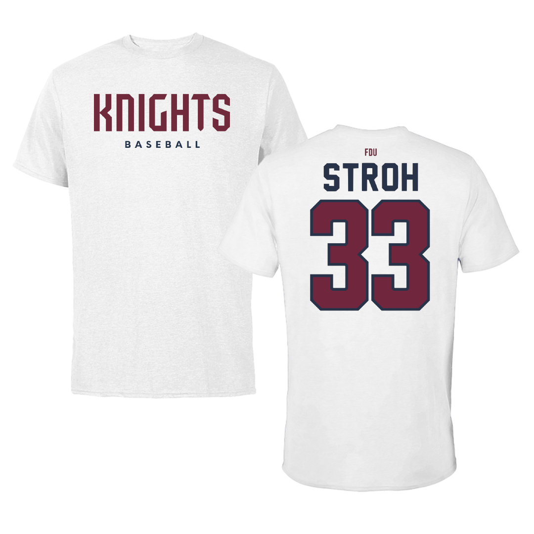 Fairleigh Dickinson University-Metropolitan Campus Baseball White Tee - #33 Travis Stroh