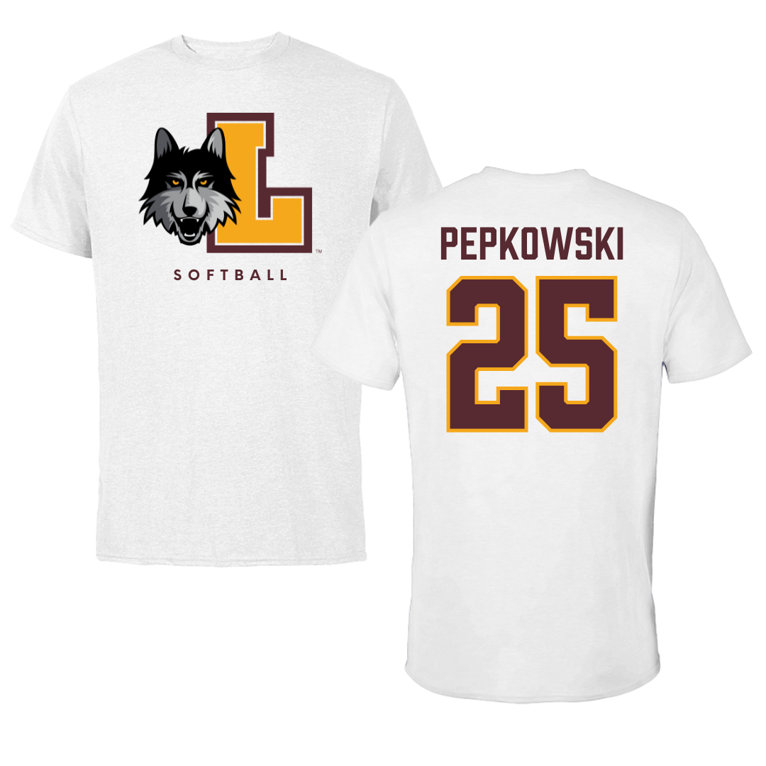 Loyola University-Chicago Softball White Tee - #25 Peyton Pepkowski