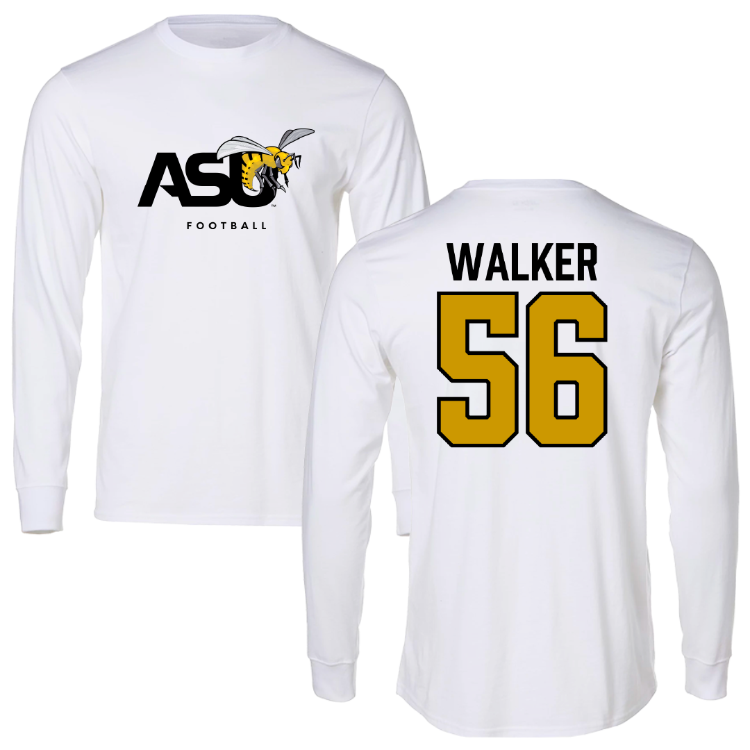 Alabama State University Football White Performance Long Sleeve - #56 Elijah Walker