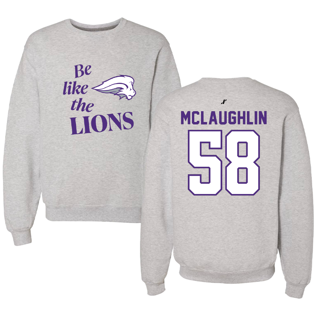 Nelson University Football Light Gray Be Like Us Crewneck - #58 Thomas McLaughlin