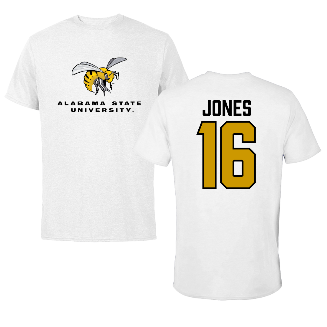 Alabama State University Volleyball White Performance Tee - #16 Essence Jones
