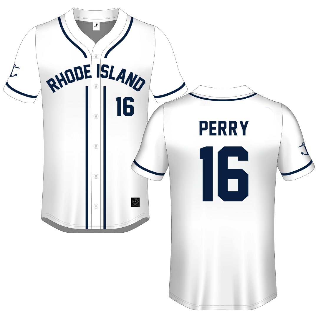 University of Rhode Island White Button-Down Jersey - #16 Braeden Perry