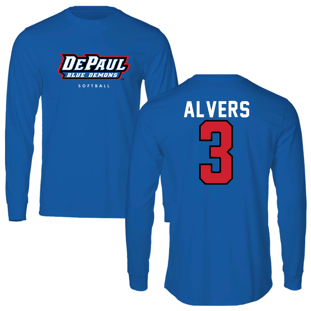 DePaul University Softball Blue Long Sleeve - #3 Carly Alvers
