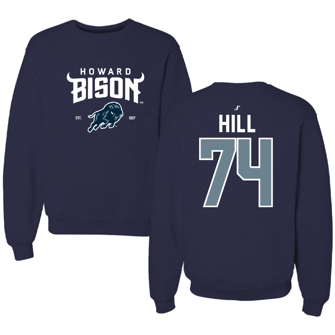 Howard University Football Navy General Crewneck - #74 Samuel Hill