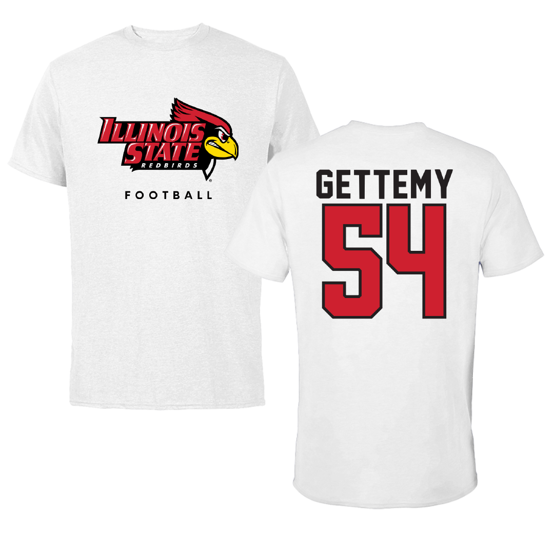 Illinois State University Football White Tee - #54 Josh Gettemy