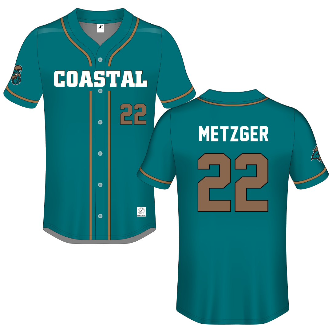 Coastal Carolina University Teal Button-Down Jersey - #22 McKennah Metzger