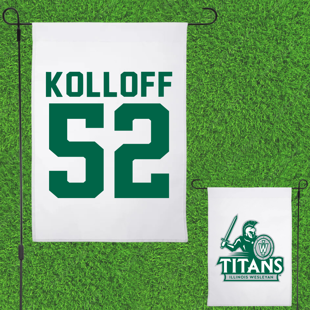 Illinois Wesleyan University Football White Garden Flag - #52 Ethan Kolloff