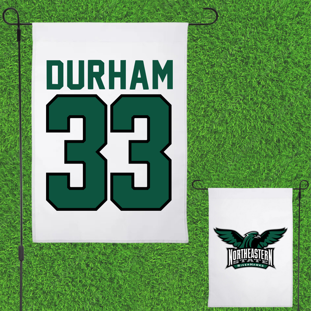 Northeastern State University Baseball White Garden Flag - #33 Ashton Durham