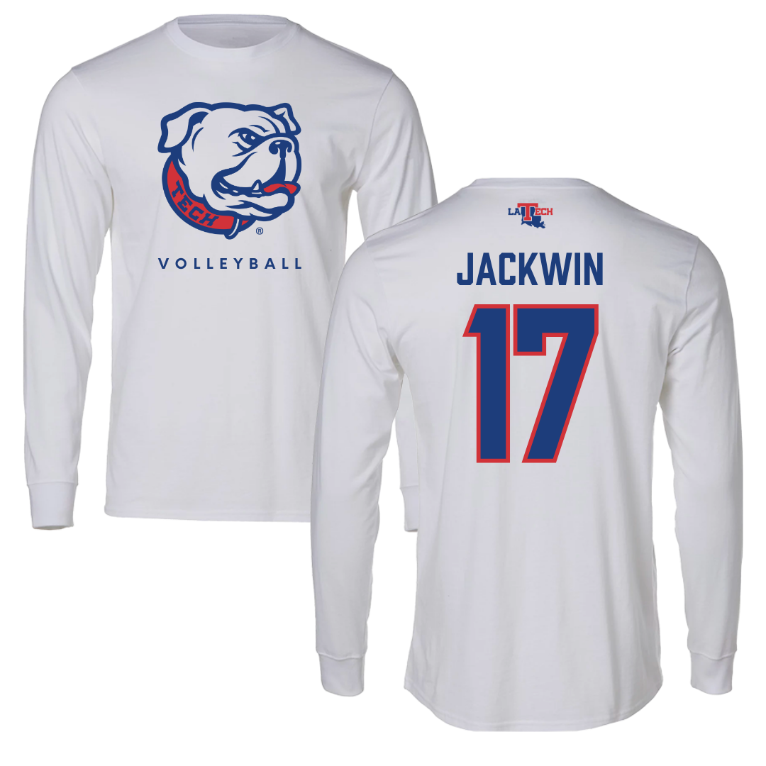 Louisiana Tech University Volleyball White Performance Long Sleeve - #17 Sydney Jackwin