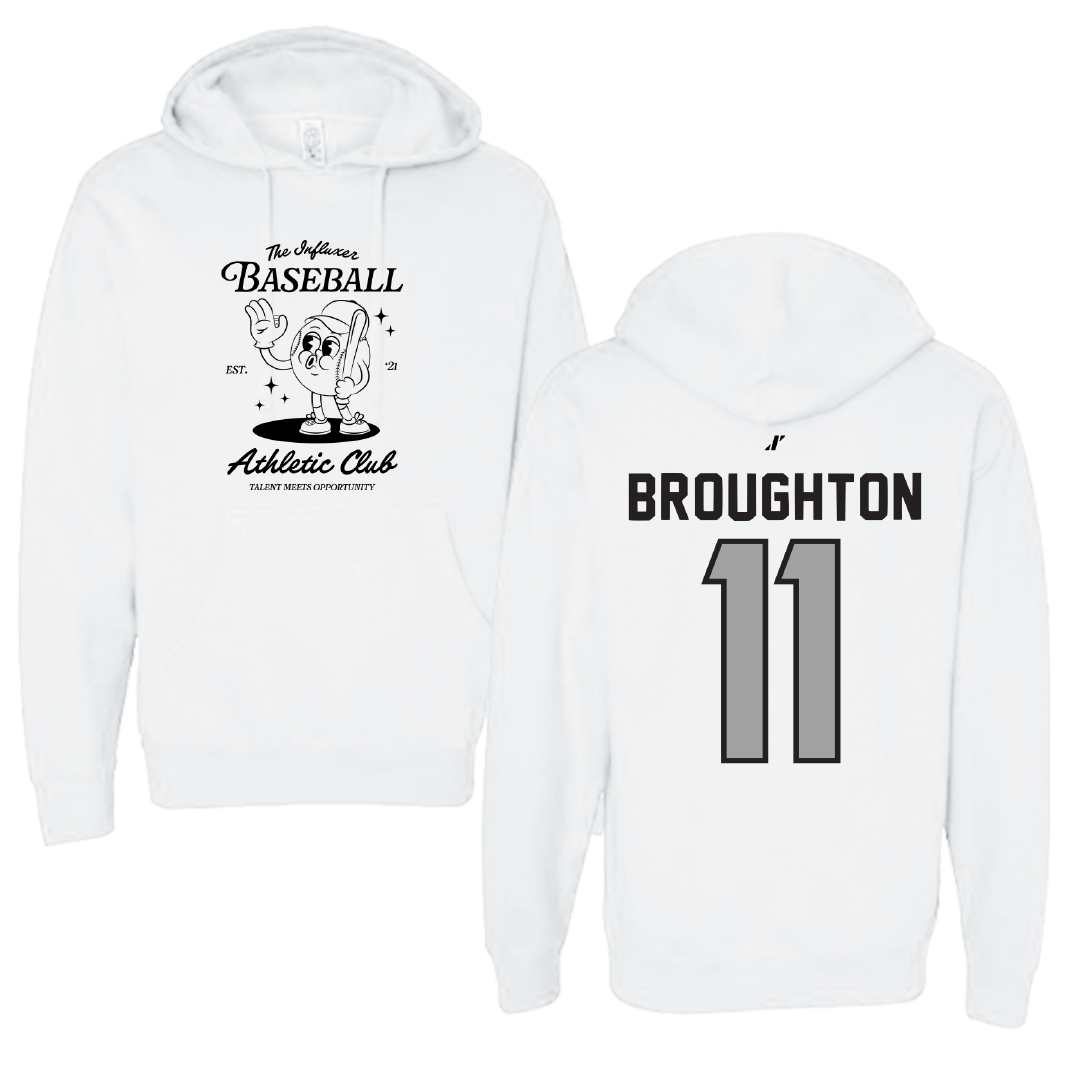 Baseball White Influxer Athletic Club Hoodie - #11 David Broughton