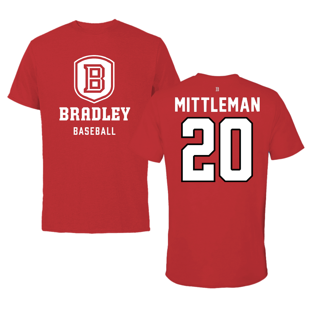 Bradley University Baseball Red Performance Tee - #20 Christian Mittleman