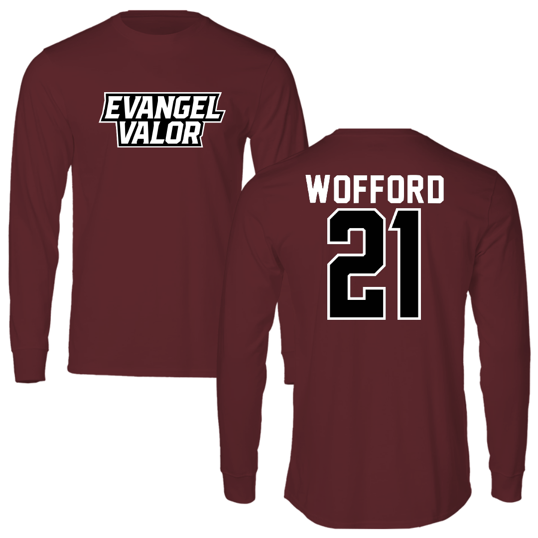 Evangel University Basketball Maroon Performance Long Sleeve - #21 Kaleb Wofford
