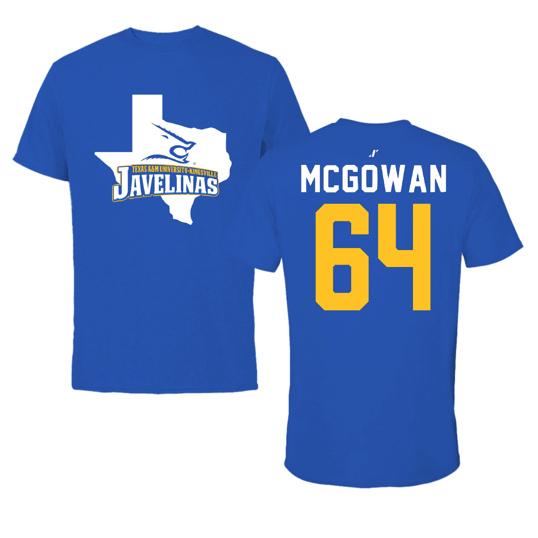 Texas A&M University-Kingsville Football Blue State Performance Tee - #64 Kevaughnte McGowan