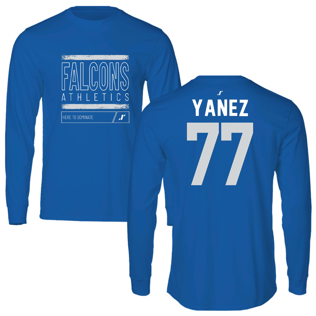 Albertus Magnus College Soccer Blue Dominate Performance Long Sleeve - #77 Donaldo Yanez