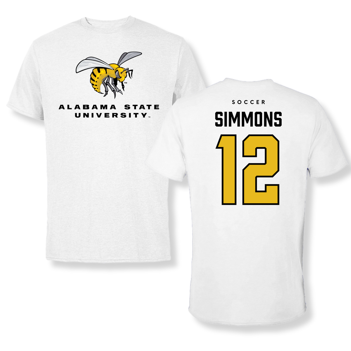Alabama State University Soccer White Tee - #12 Kensley Simmons