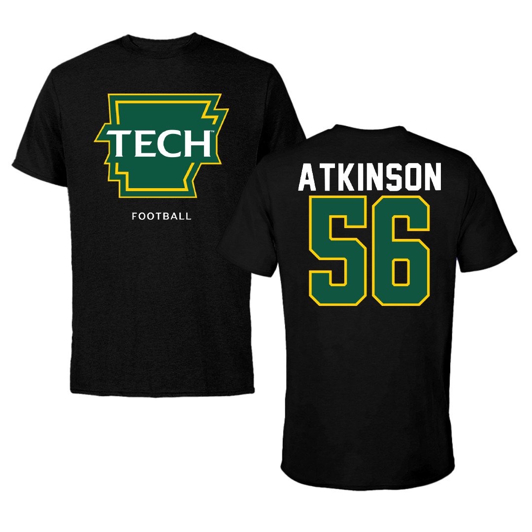 Arkansas Tech University Football Black Tee - #56 Luke Atkinson