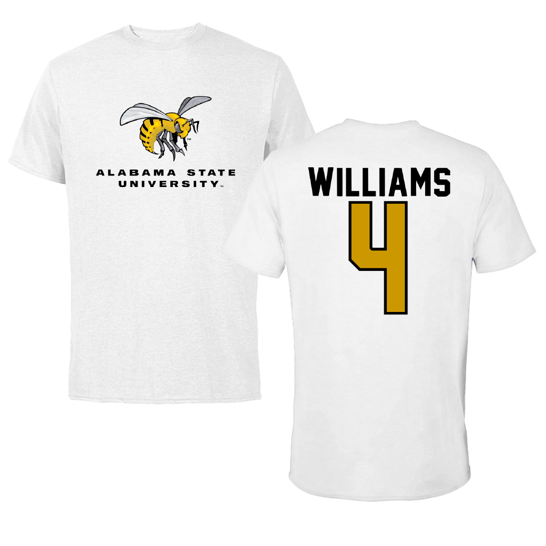 Alabama State University Soccer White Performance Tee - #4 Tatyana Williams