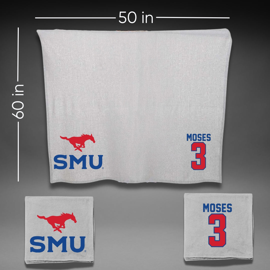 Southern Methodist University Football Gray Blanket - #3 Ahmaad Moses