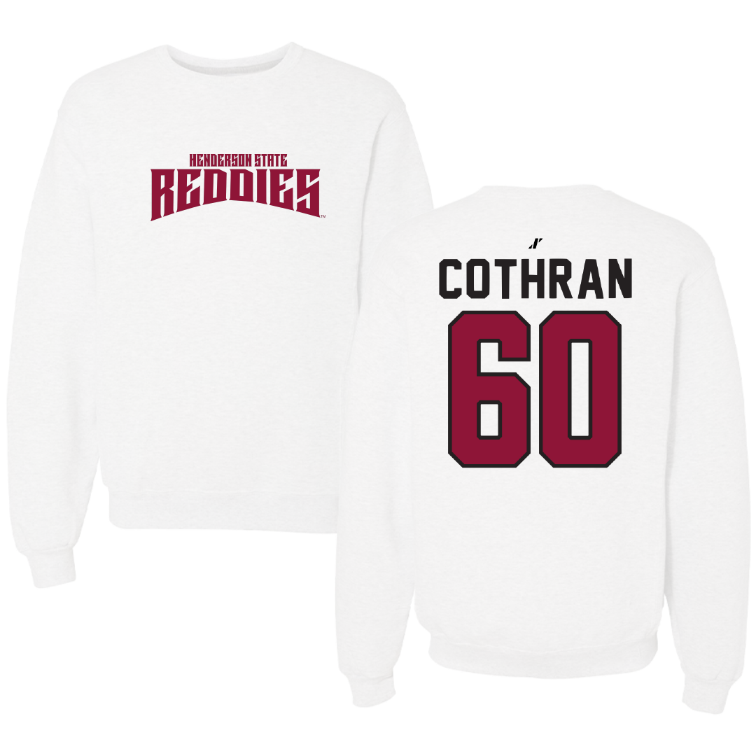 Henderson State University Football White Classic Crewneck - #60 Isaac Cothran