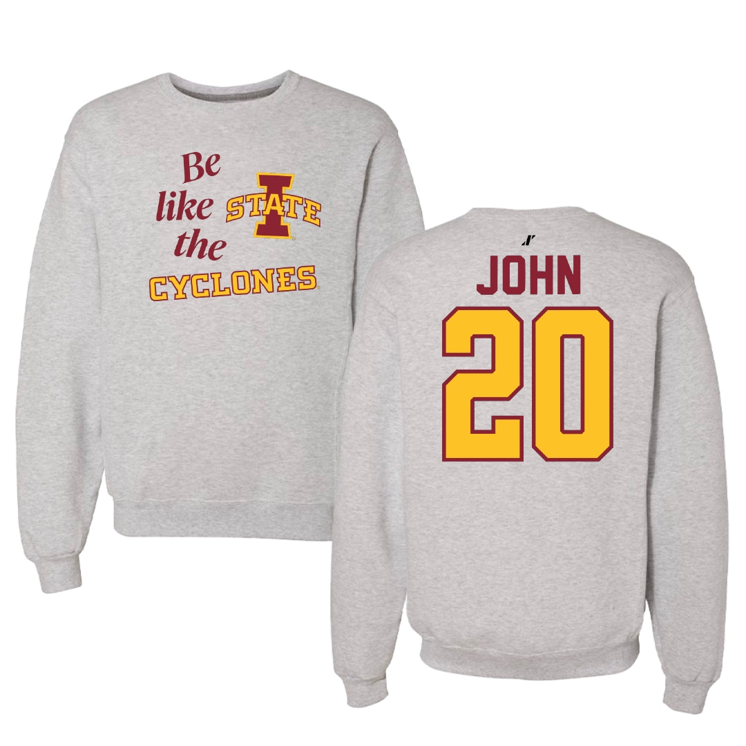 Iowa State University Soccer Light Gray Be Like Us Crewneck - #20 Regan John