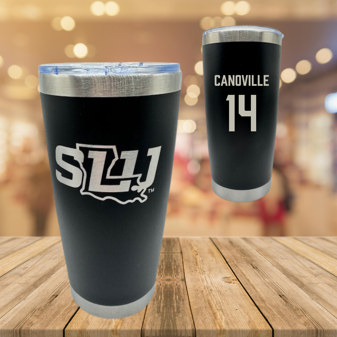 Southeastern Louisiana University Basketball Black Stainless Steel Tumbler - #14 Dylan Canoville