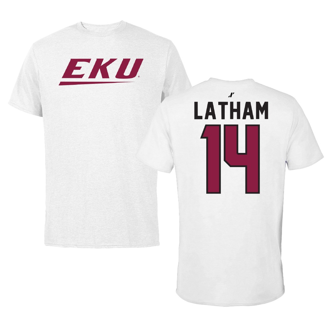 Eastern Kentucky University Football White Performance Tee - #14 Brayden Latham
