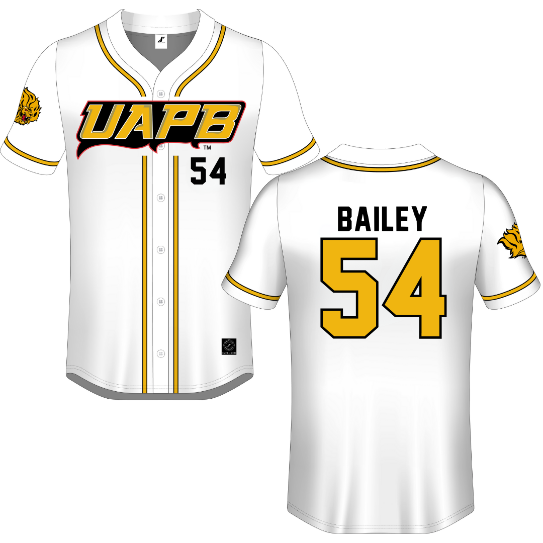 University of Arkansas-Pine Bluff White Button-Down Jersey - #54 Lorenzo Bailey