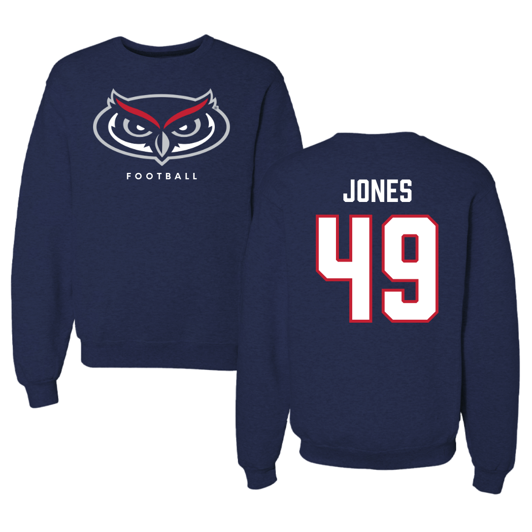 Florida Atlantic University Football Navy Mascot Crewneck - #49 Chris Jones