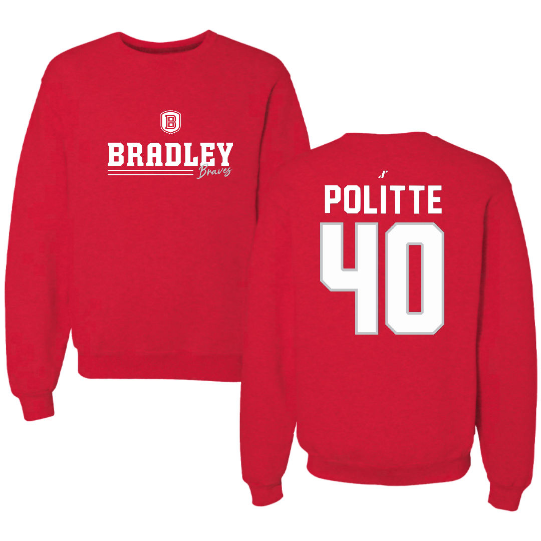 Bradley University Baseball Red General Crewneck - #40 Drew Politte