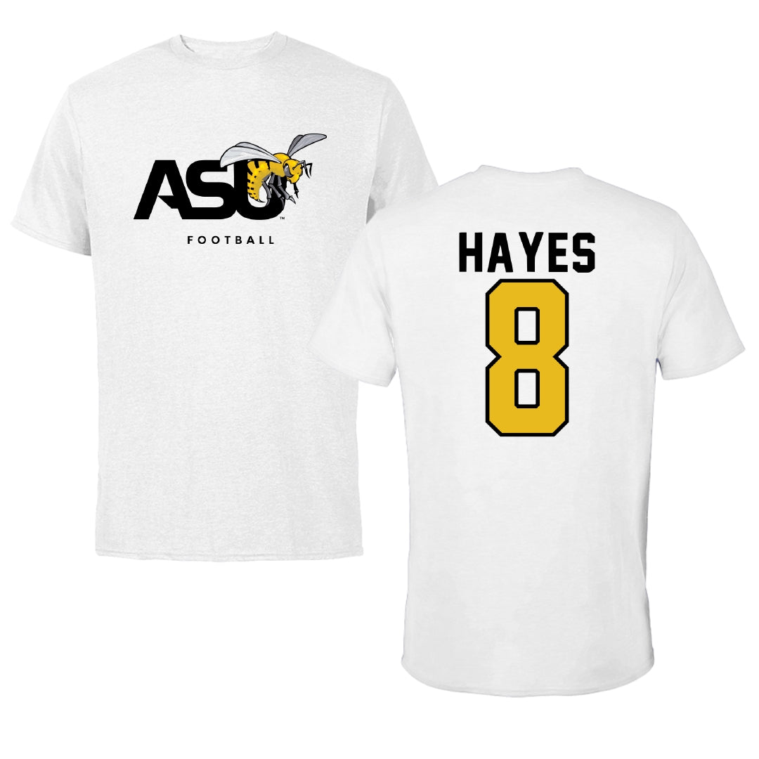 Alabama State University Football White ASU Tee - #8 James Hayes