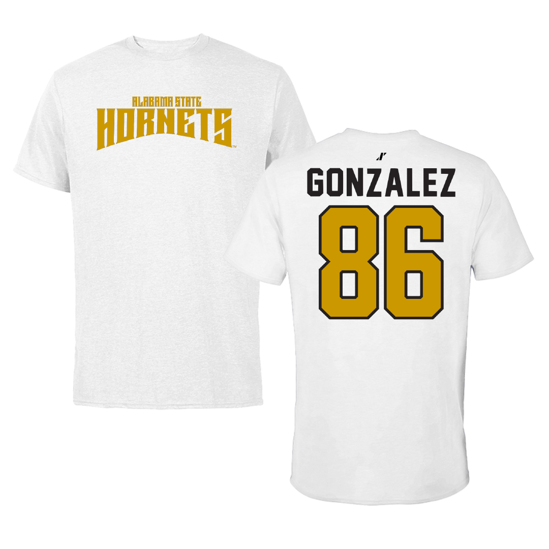 Alabama State University Football White Classic Tee - #86 Drake Gonzalez