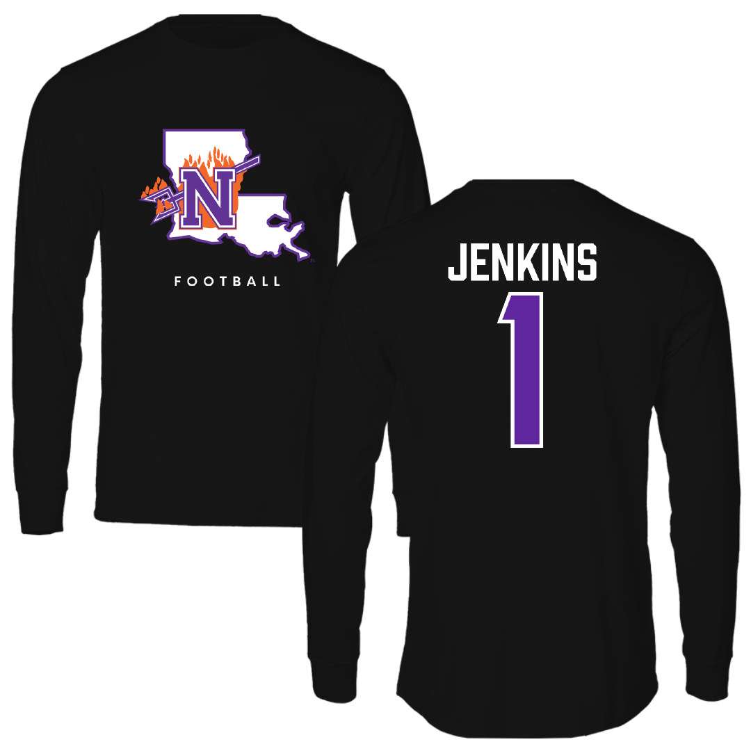 Northwestern State University Football Black Block Performance Long Sleeve - #1 Hayden Jenkins