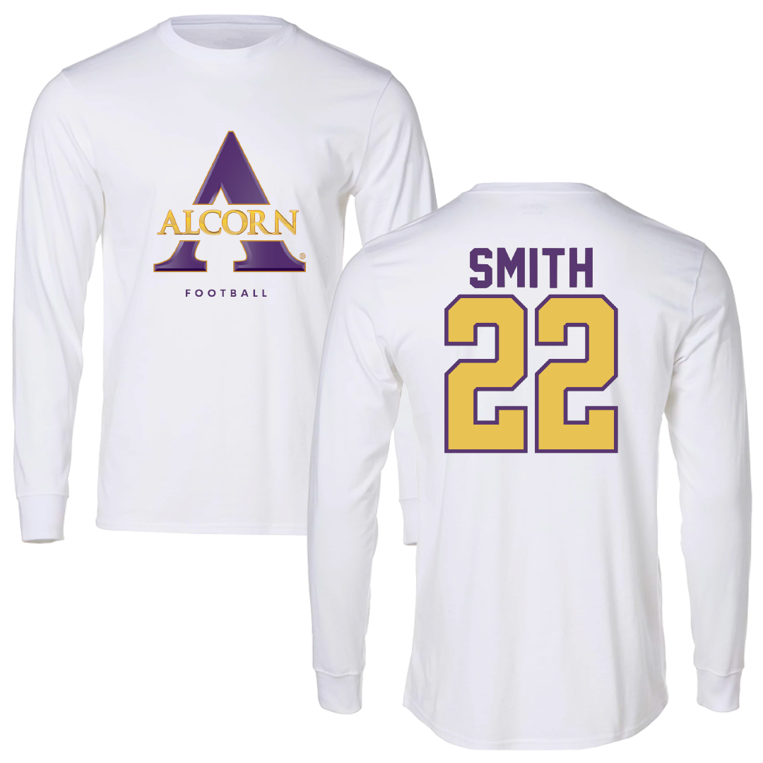 Alcorn State University Football White Performance Long Sleeve - #22 Jameer Smith