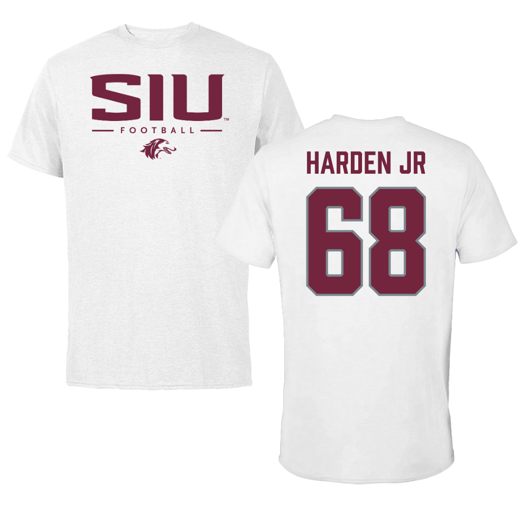 Southern Illinois University at Carbondale Football White Performance Tee - #68 Derek Harden Jr