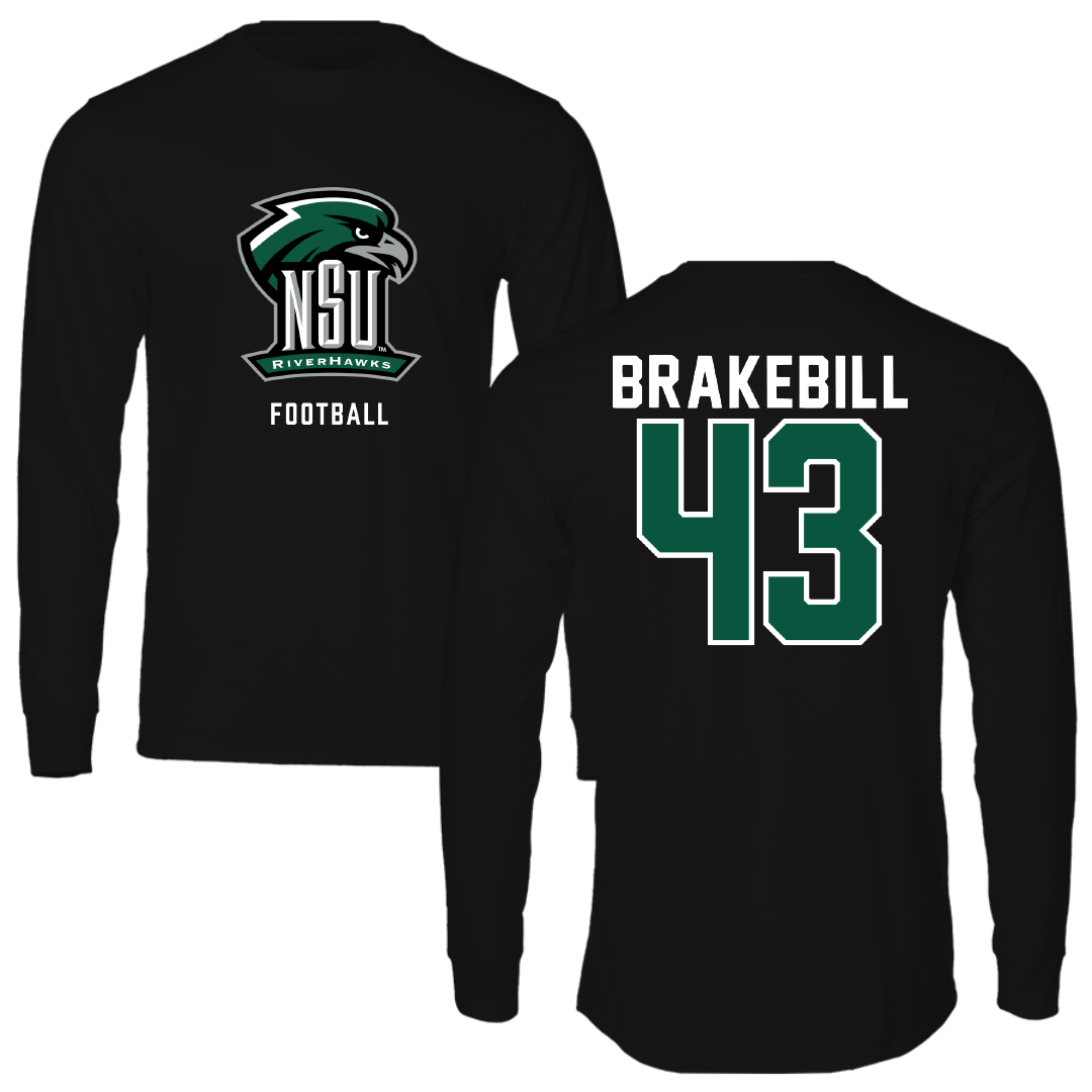 Northeastern State University Football Black Performance Long Sleeve - #43 Kale Brakebill