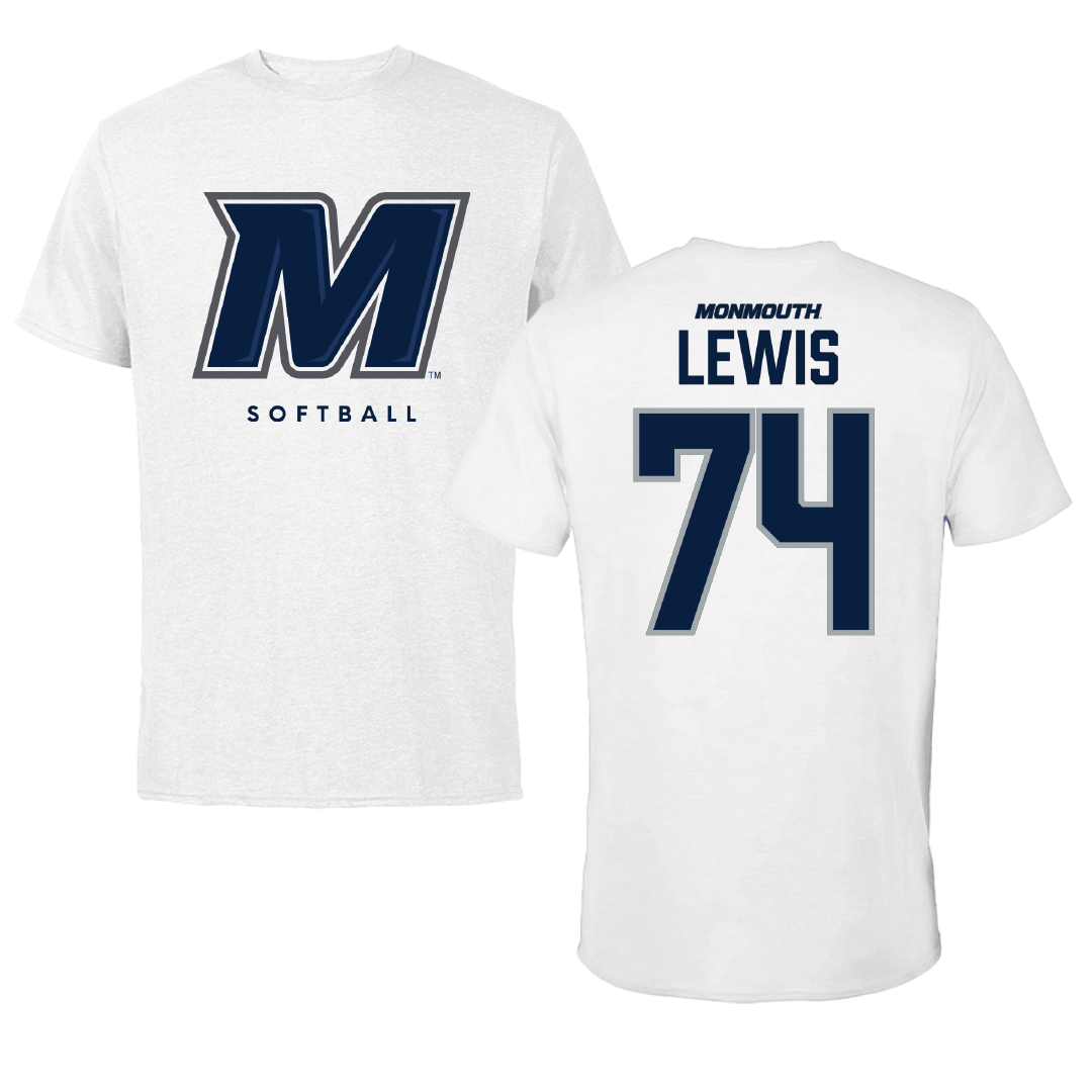 Monmouth University Softball White Performance Tee - #74 Olivia Lewis