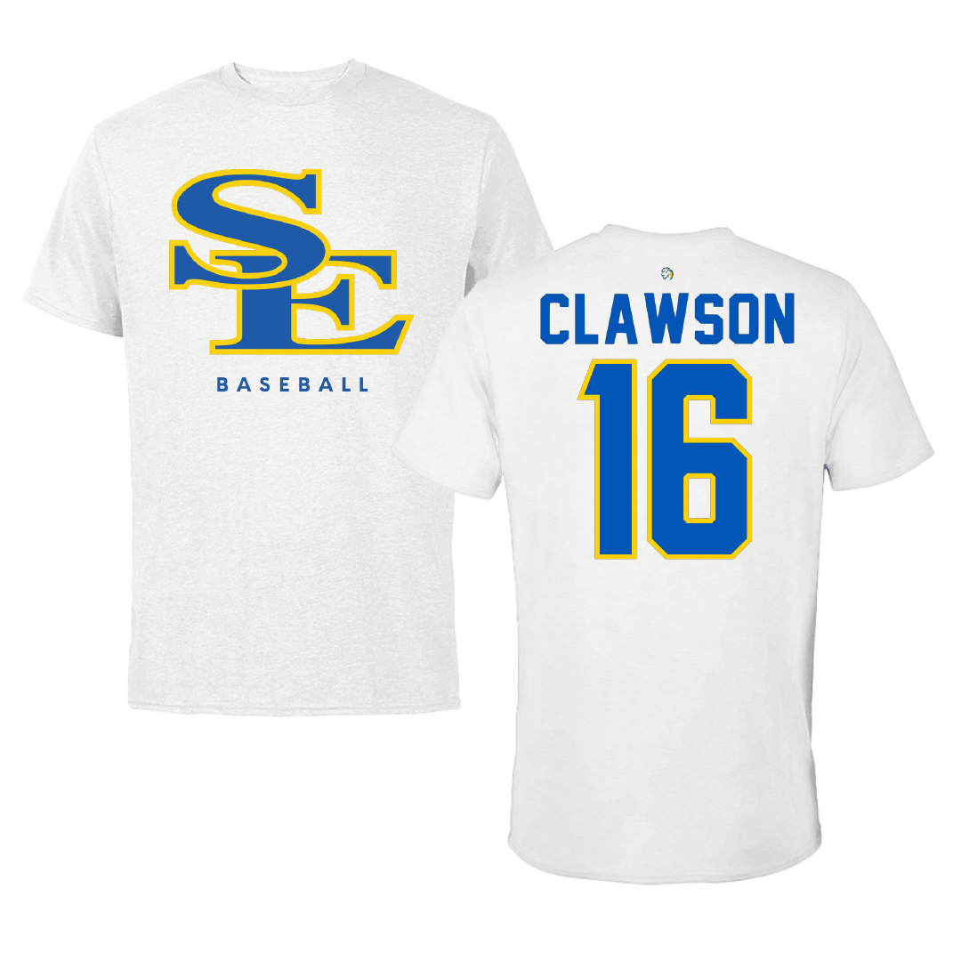 Southeastern Oklahoma State University Baseball White Performance Tee - #16 Colton Clawson