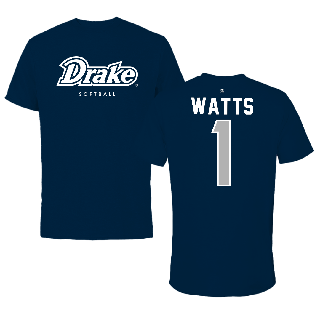 Drake University Softball Navy Performance Tee - #1 Natalee Watts