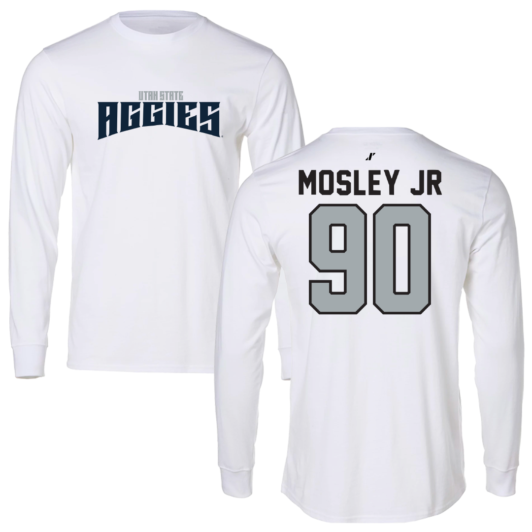 Utah State University Football White Classic Long Sleeve - #90 Clifton Mosley Jr