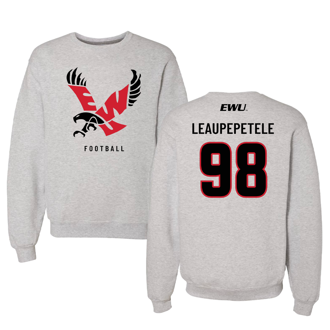 Eastern Washington University Football Gray Crewneck - #98 Jirah Leaupepetele
