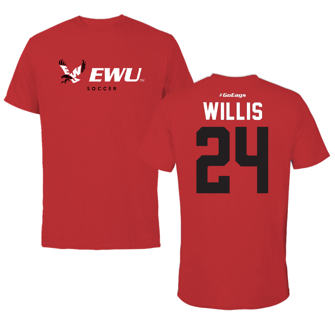 Eastern Washington University Soccer Red Block Performance Tee - #24 Genesis Willis
