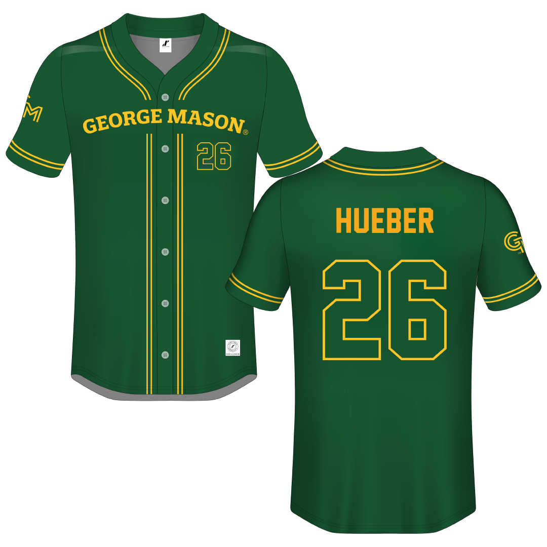 George Mason University Green GM Button-Down Jersey - #26 Toby Hueber