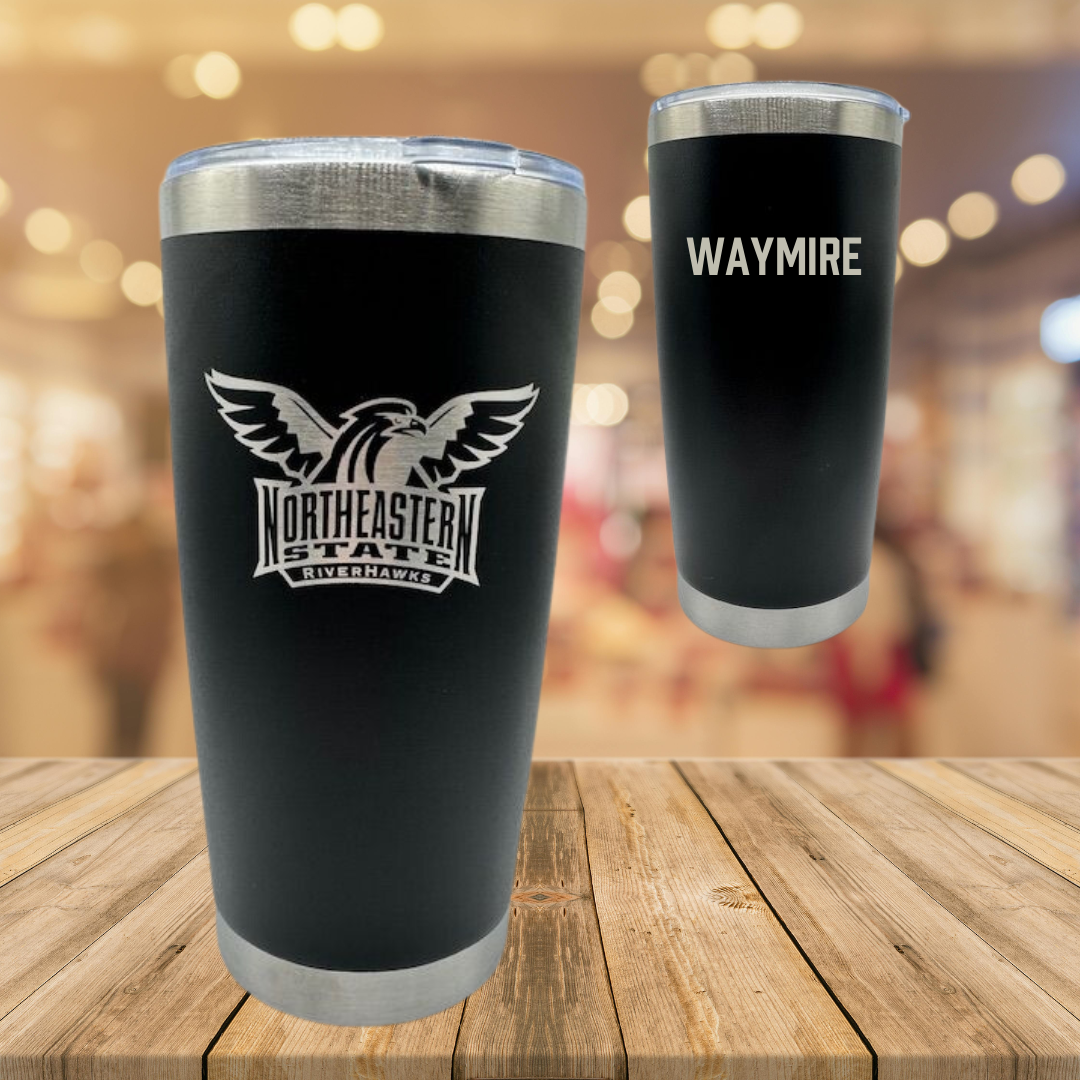 Northeastern State University Golf Black Stainless Steel Tumbler - Cole Waymire