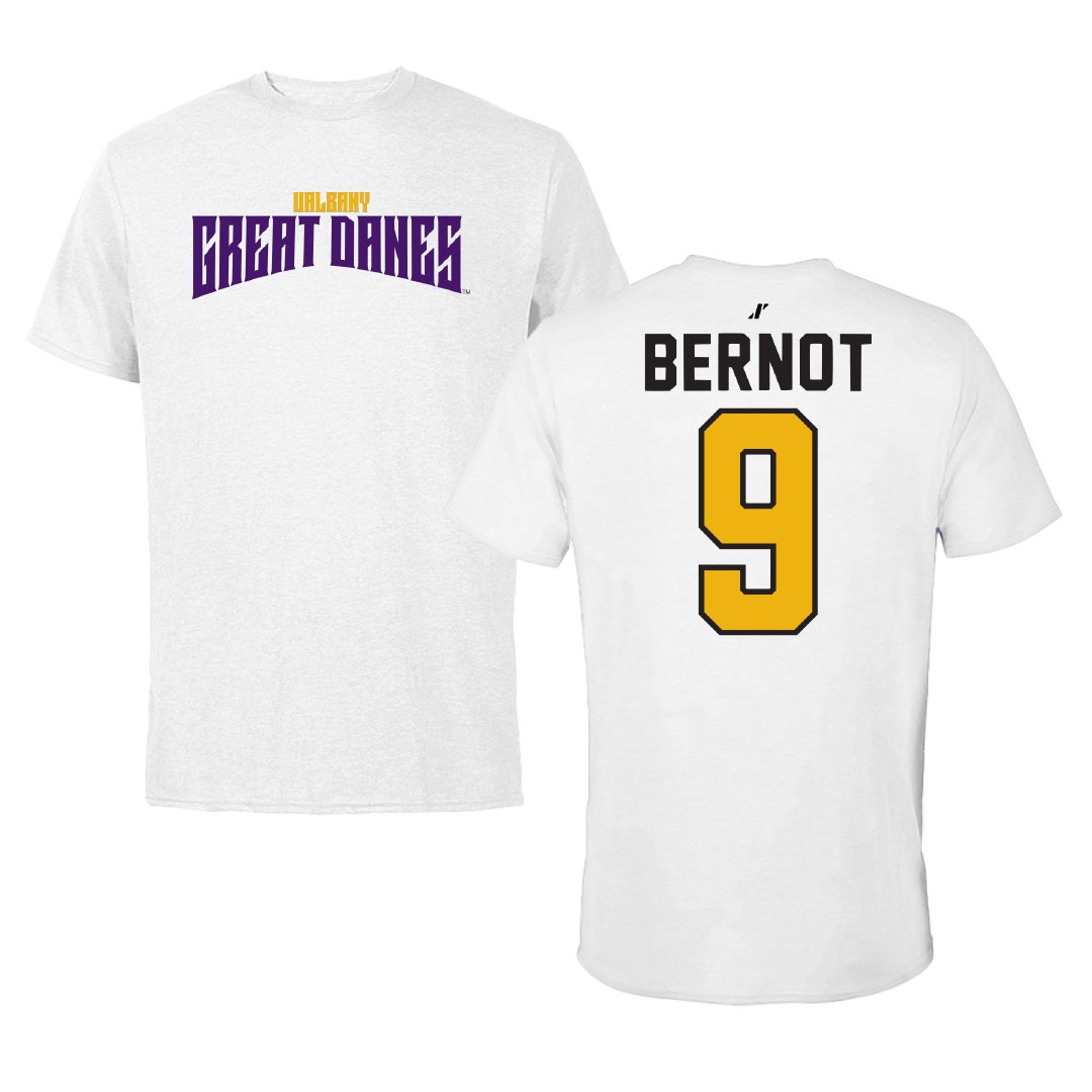 University at Albany Soccer White Classic Performance Tee - #9 Tiffany Bernot