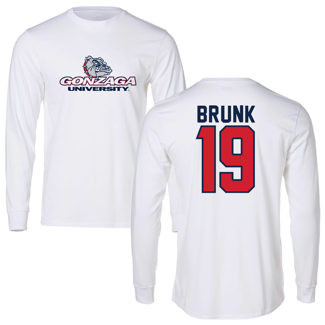 Gonzaga University Soccer White Performance Long Sleeve - #19 Hudson Brunk