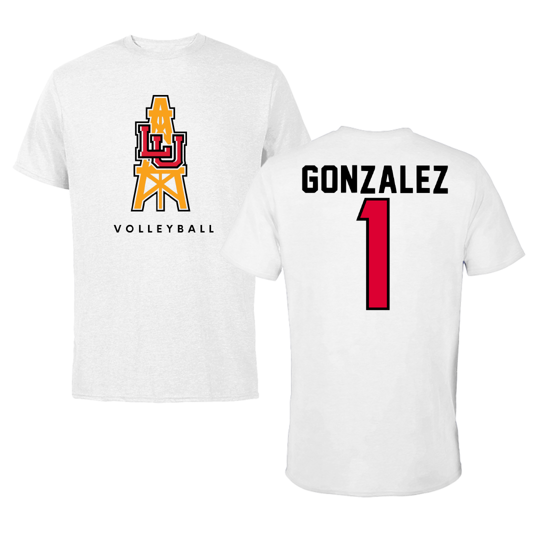 Lamar University Volleyball White Performance Tee - #1 Monique Gonzalez